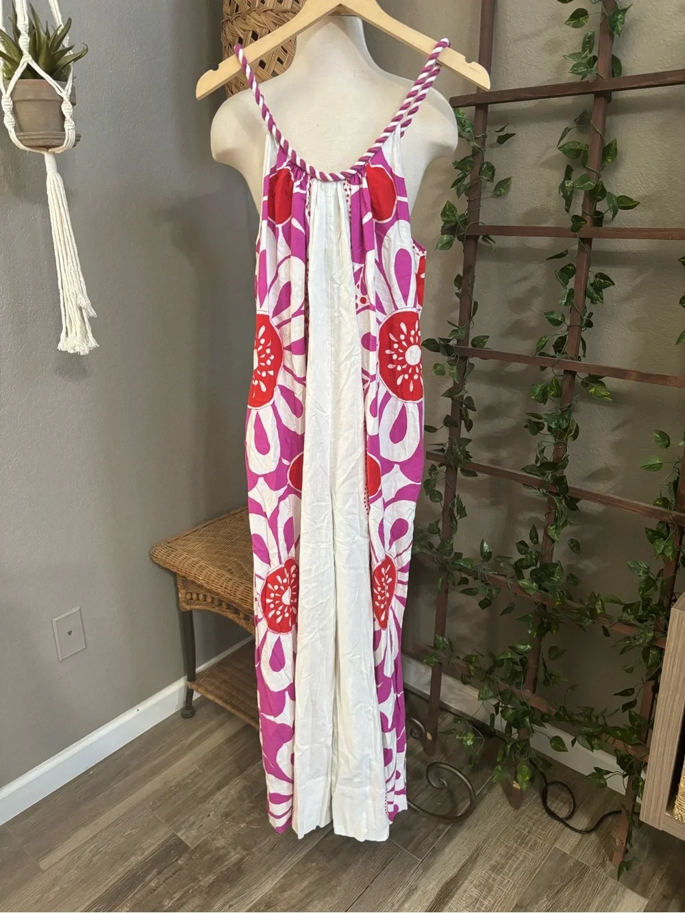 ▪️FARM Rio Maia Linen Jumpsuit Pink/Red Floral Print Size Medium - Picture 7 of 11